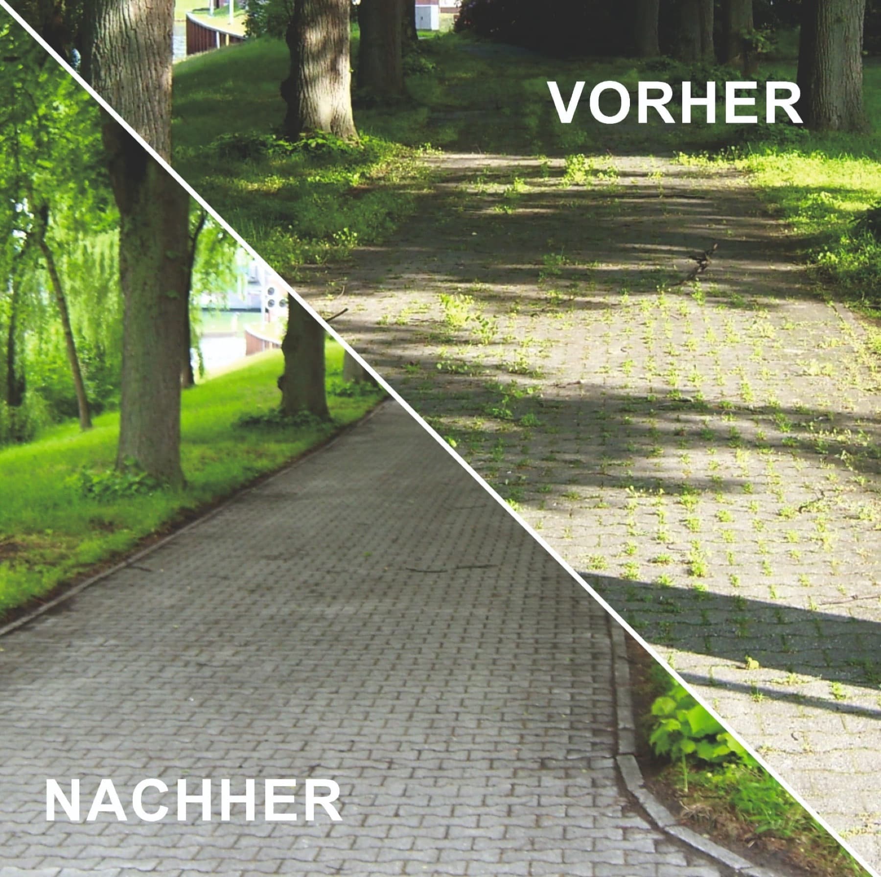 Vorher-Nachher Unkrautbekämpfung Heißschaum